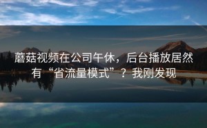 蘑菇视频在公司午休，后台播放居然有“省流量模式”？我刚发现