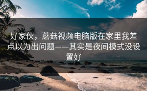 好家伙，蘑菇视频电脑版在家里我差点以为出问题——其实是夜间模式没设置好