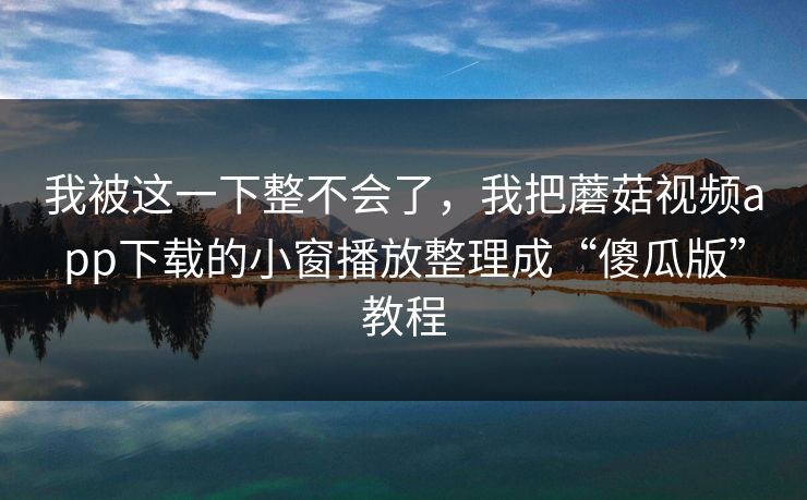 我被这一下整不会了，我把蘑菇视频app下载的小窗播放整理成“傻瓜版”教程